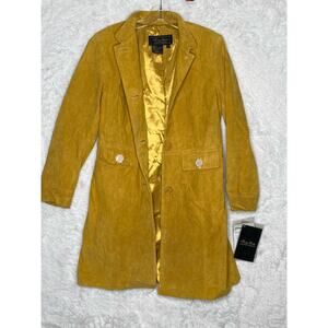 Terry Lewis Classic Luxuries Womens Yellow Leather Trench Coat XS NWT